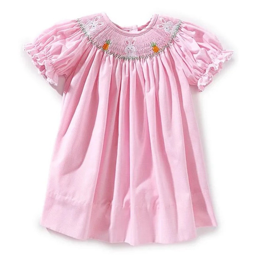 EDGEHILL COLLECTION Round Neck Smocked Easter Bunny Bishop Dress